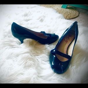 Navy Patent Leather Peep Toe Miss Sixty Heels